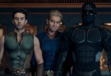 The Boys Showrunner Discusses Ashley’s Power, Kimiko Talking, & A-Train’s Arc Three men in superhero costumes in The Boys Season 5.