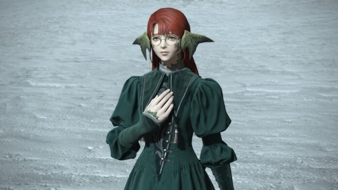 ffxiv halmarut A girl with red hair holding her hand to her chest in FFXIV.