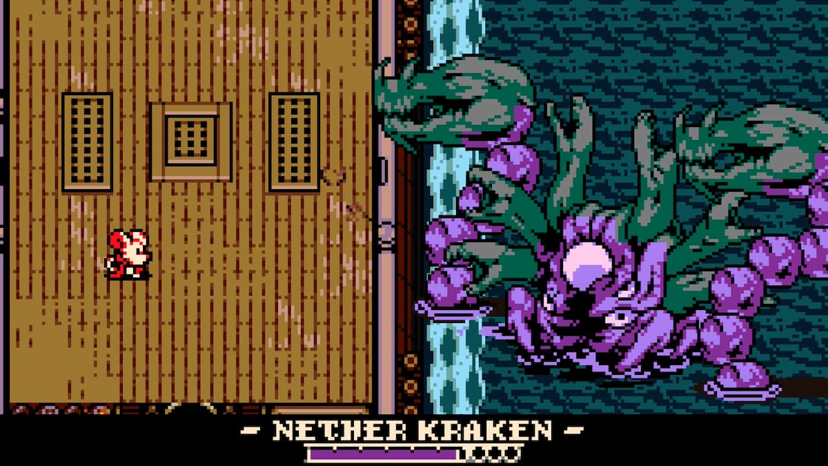 A mouse facing a purple kraken for our Mina the Hollower review.