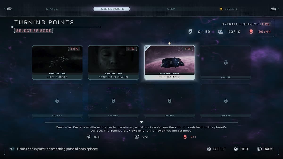 A menu showing different points on a narrative timeline in Directive 8020.