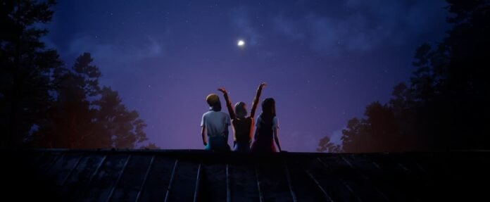 mixtape night Three people sitting on a roof at night. Cover image for our Mixtape review.