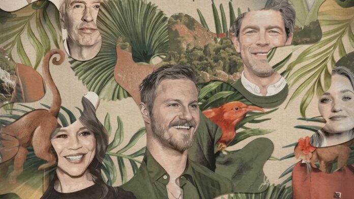 white lotus season 4 cover Faces of several people on what looks like wallpaper for The White Lotus Season 4.