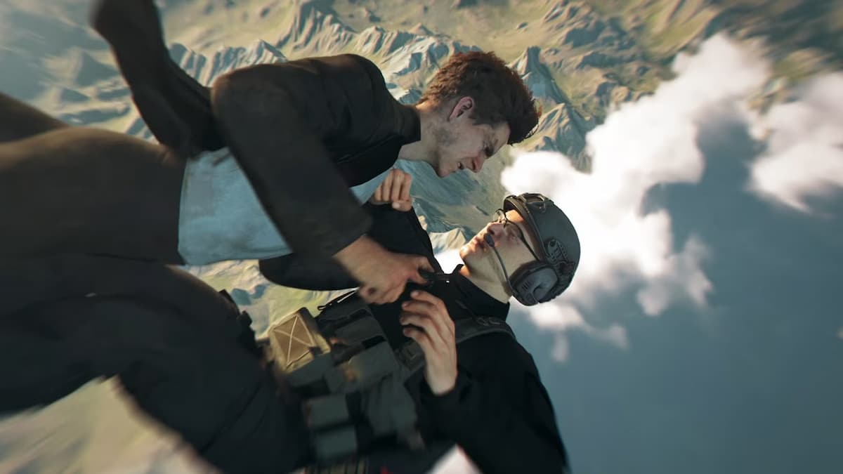 Two men fighting in the air.