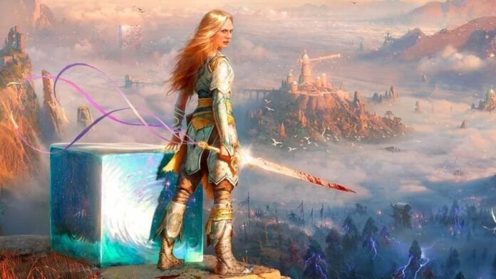 god of war laufey A woman with a sword looking over the scenery in God of War Laufey.
