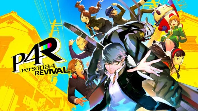 persona 4 revival cover A group of teenagers against a yellow and blue background in Persona 4 Revival.