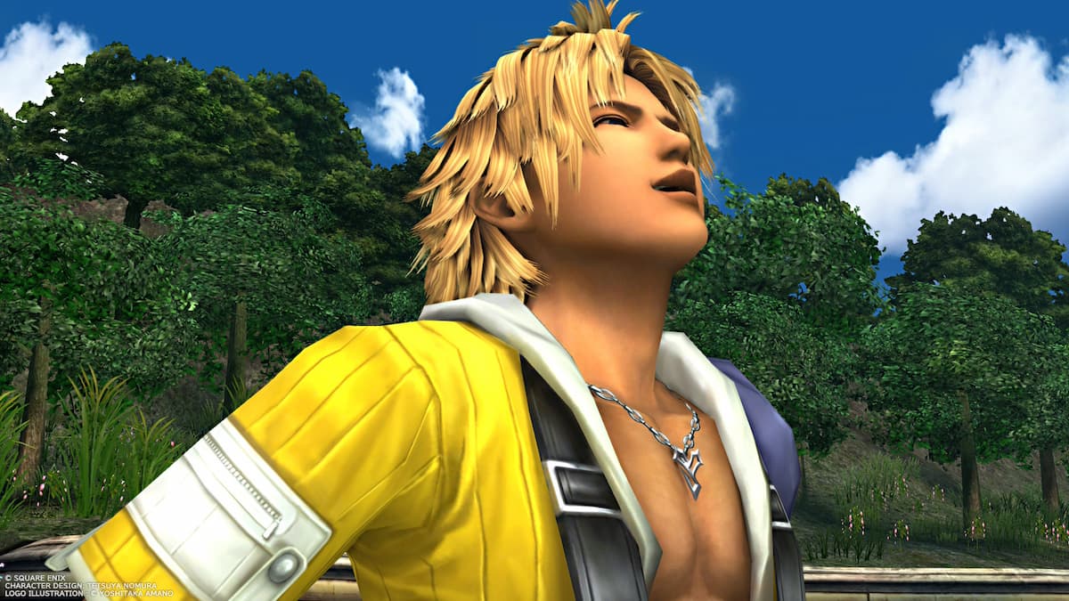 A blonde boy looking up at the sky in Final Fantasy X