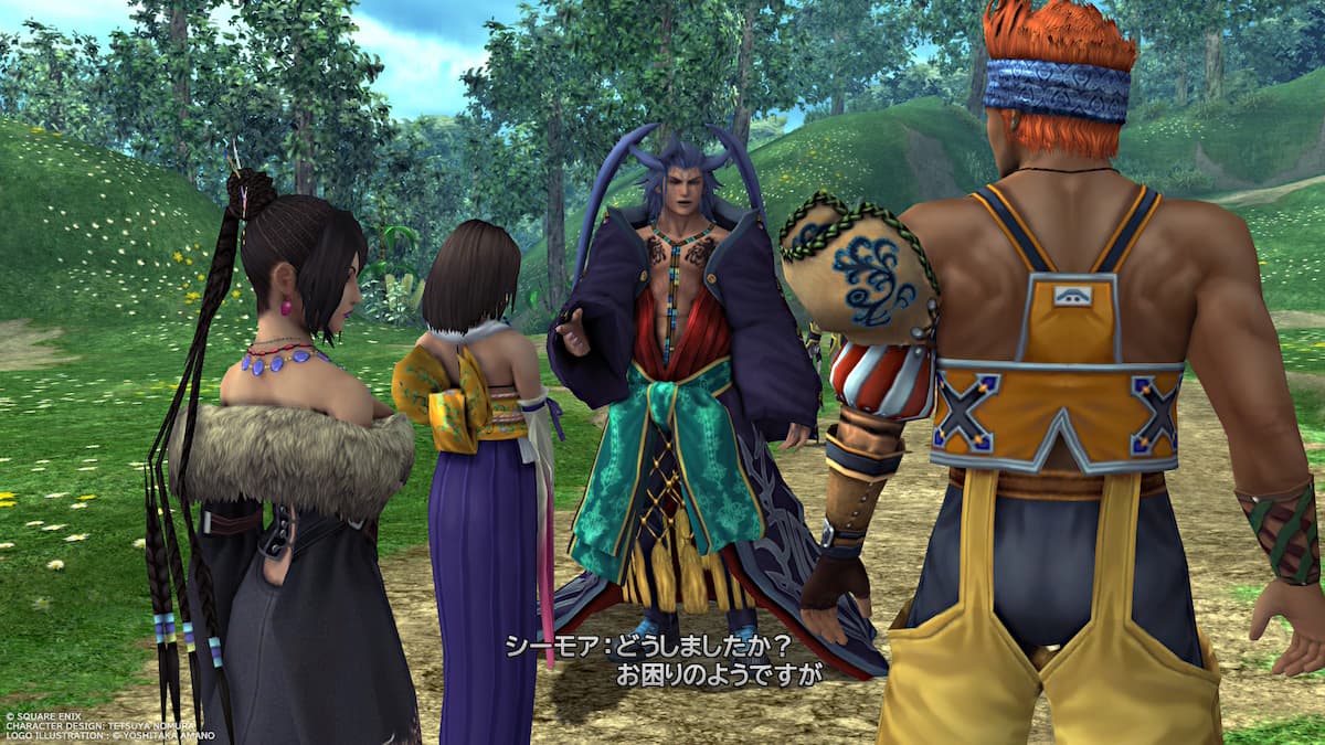 A group of people looking at a man in purple