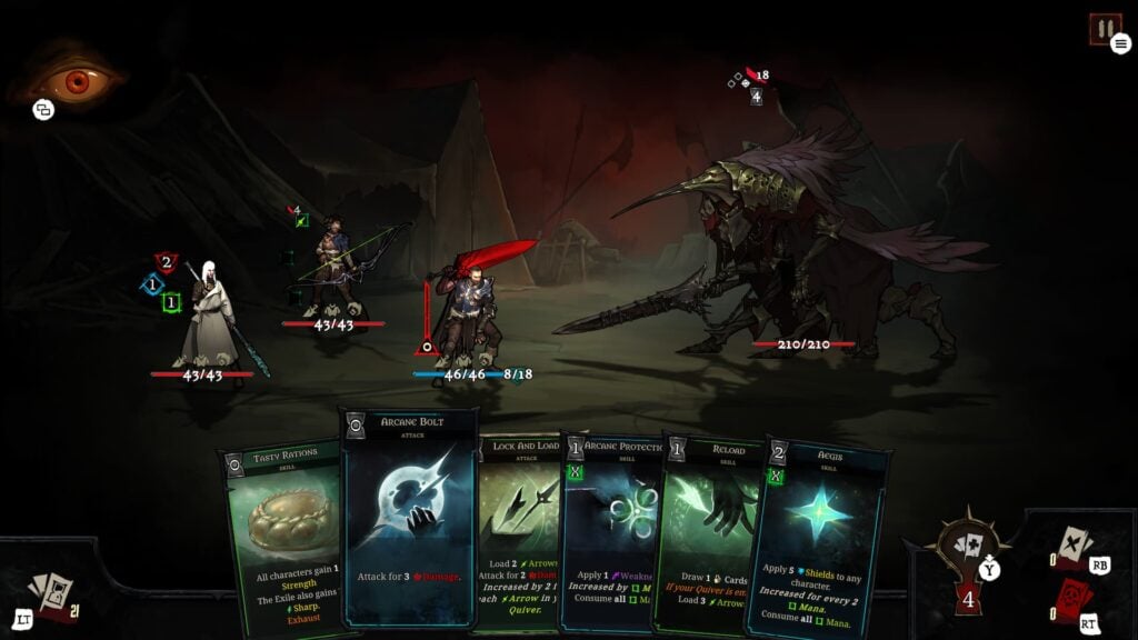 A combat scenario in Shards of Order depicting playing cards and the main trio of protagonists.