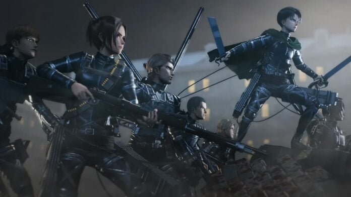 attack on titan 3 squad A group of young people in black uniforms in Attack on Titan 3.