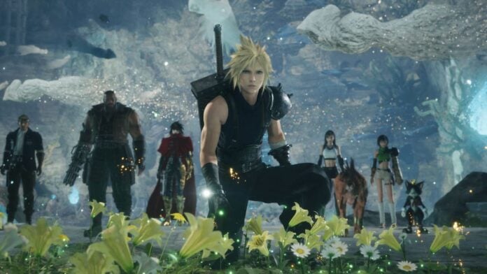 ff7 revelation cover A blonde guy kneeling in a bed of flowers in Final Fantasy VII Revelation