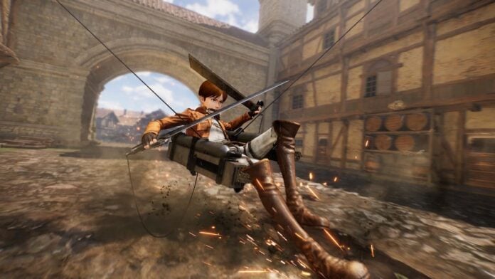 aot eren A boy with swords in Attack on Titan 3
