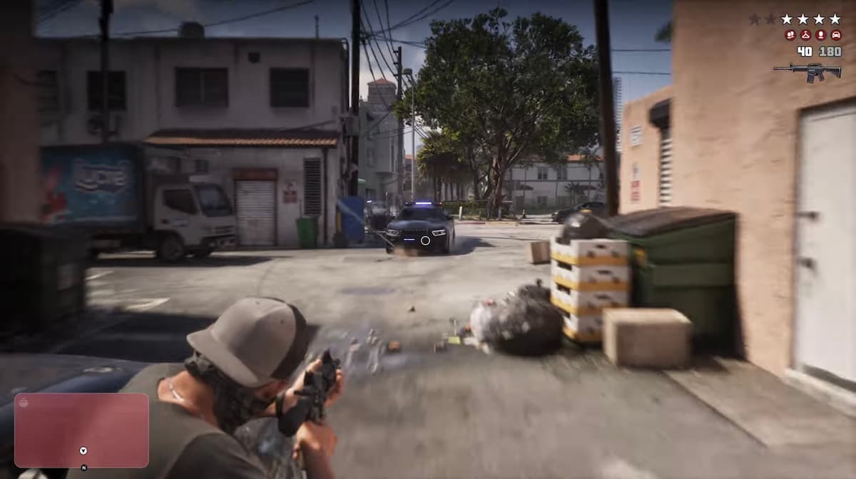 A man shooting a gun from a car in GTA VI