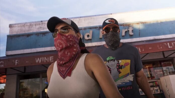 gta vi masks (1) A man and woman in masks