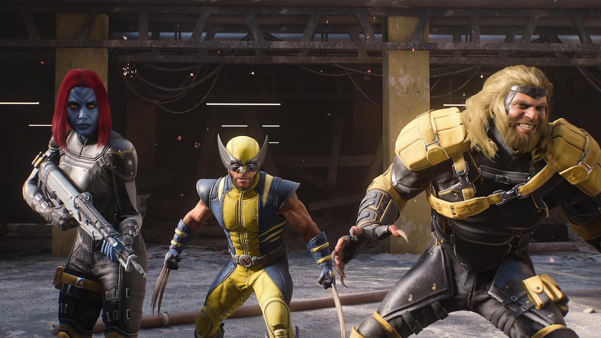A blue woman and two men in yellow suits.