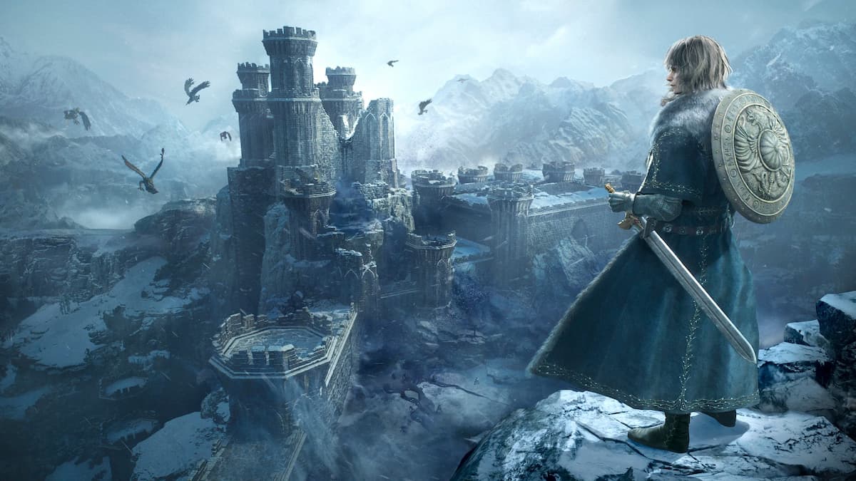 A soldier looking over a snowy region