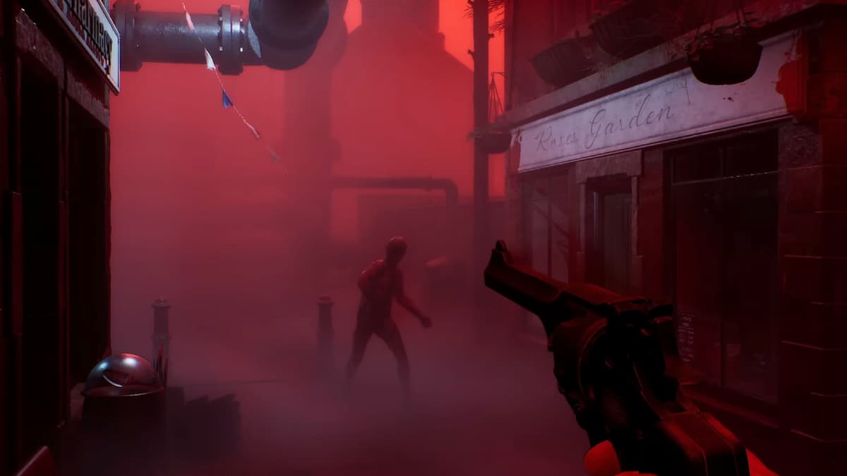 A gun pointed at a monster in Silent Hill Townfall