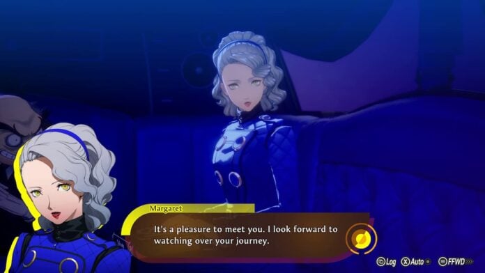 persona 4 revival margaret A blonde woman in a blue outfit
