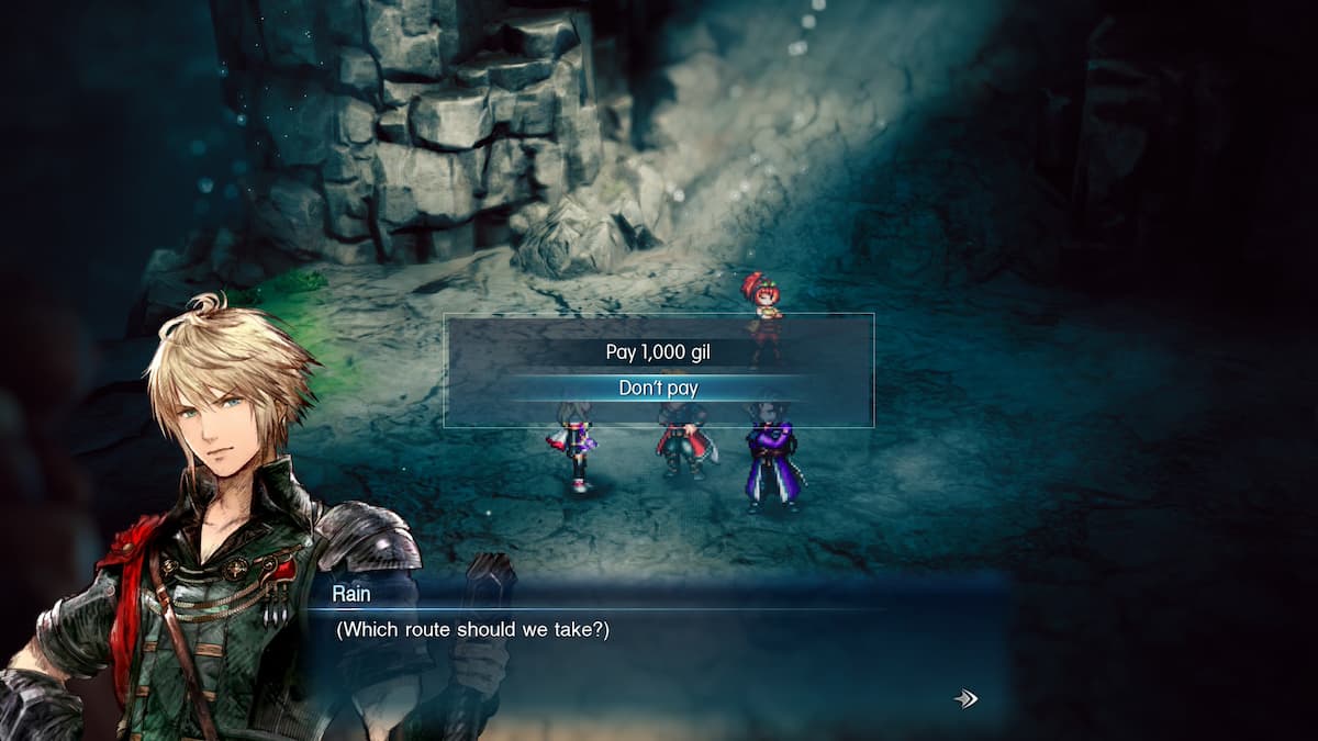 A blonde-haired boy with two dialogue choices in Final Fantasy Resonance