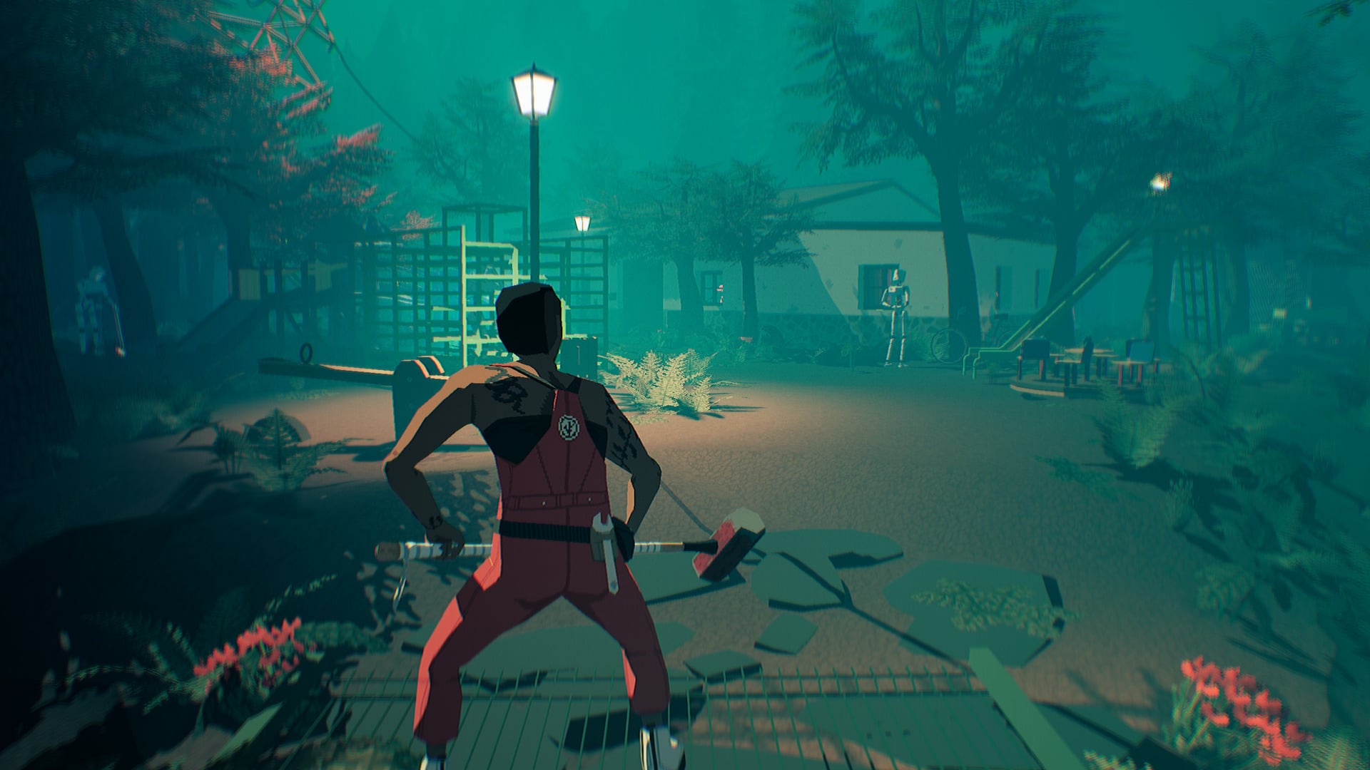 Pratelle entering a park in Virtue and a Sledgehammer