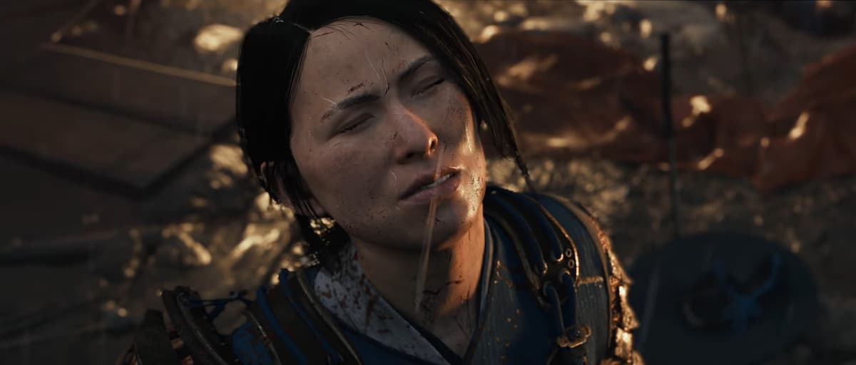 A woman looking up and crying in Echoes of Sekigahara