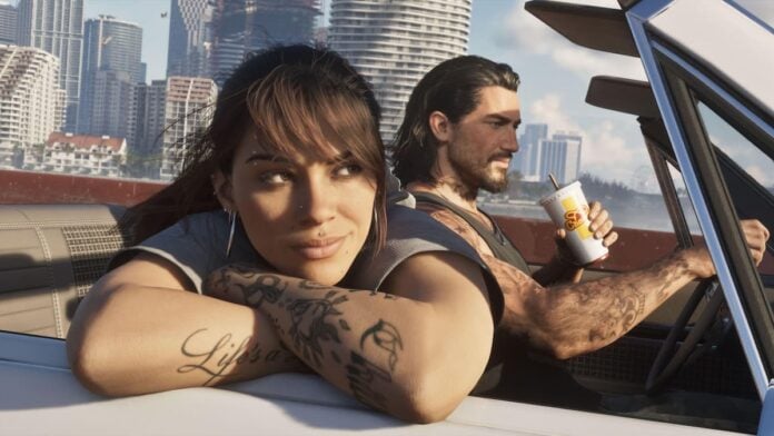 gta 6 soundtrack A man and woman in a car in GTA VI