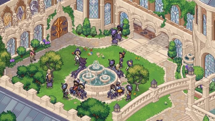 witchbrook A group of witch students gathered on the grass in Witchbrook